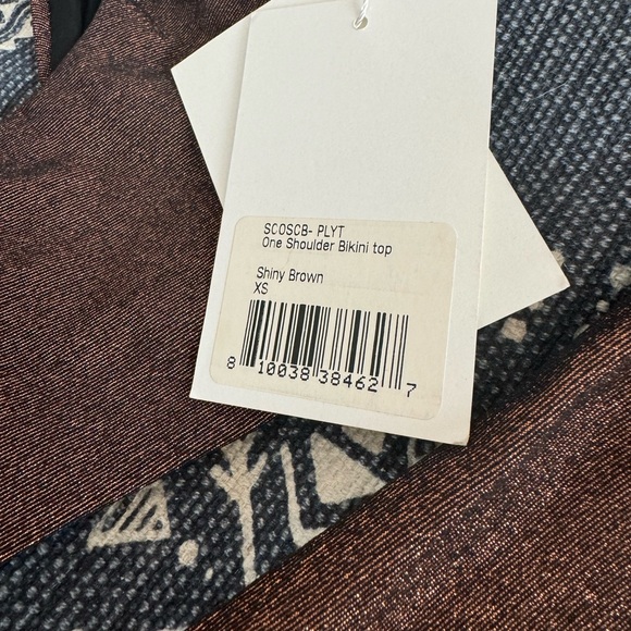 NWT SARA CRISTINA One Shoulder High Waisted Bikini - Metallic Shiny Brown XS/S - Picture 13 of 16
